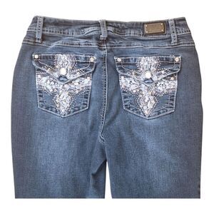 EARL Jeans Bling Slim Boot Y2K Stretch Denim Rhinestones Lace size 6 Embellished